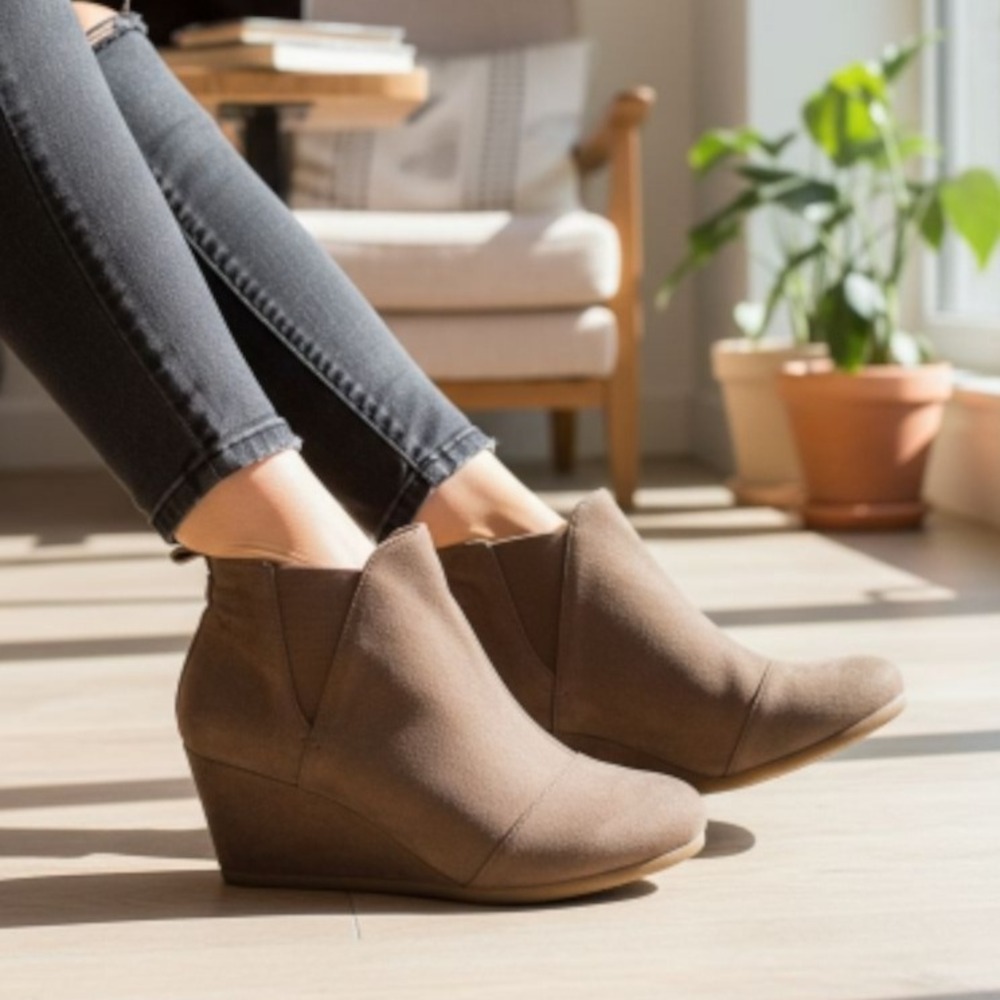 Dunes Zoey Women's Taupe Suede Chelsea Wedge Slip On‎ Ankle Boots Size 7.5 M